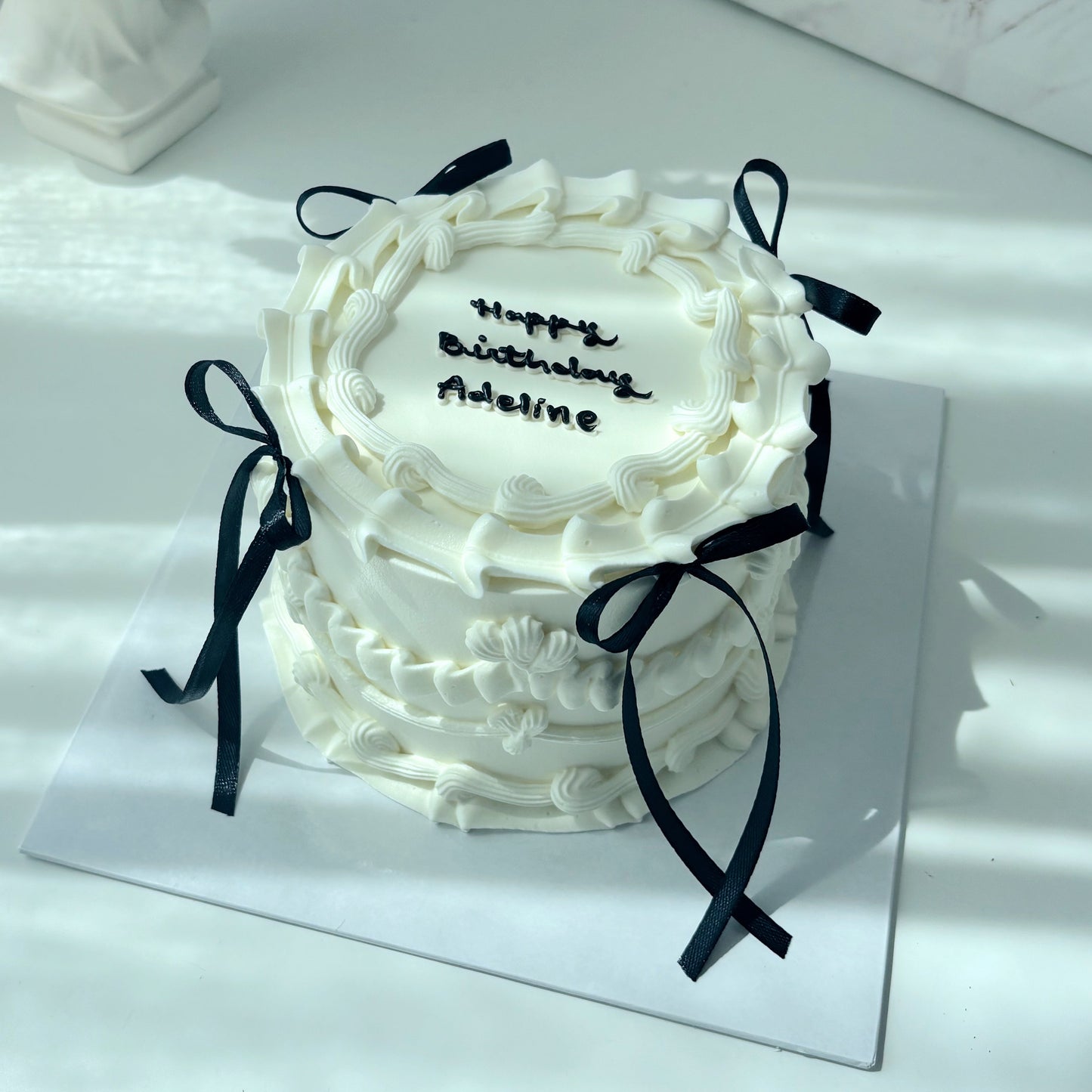 Next Day Delivery_White Vintage with Black Ribbon