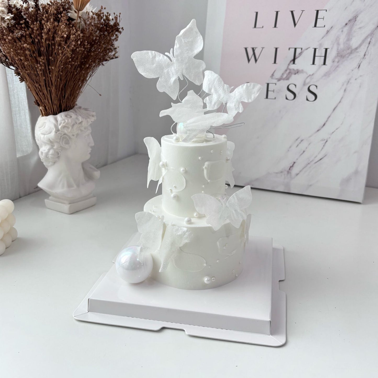 Mini 2 Tier_White Butterflies